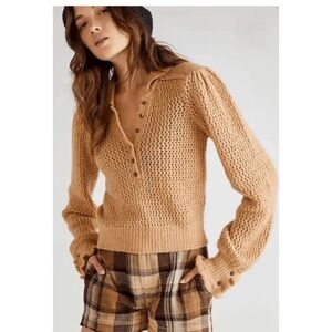 Free People Snowdrift Pullover Sweater in Camel Heather Size XS